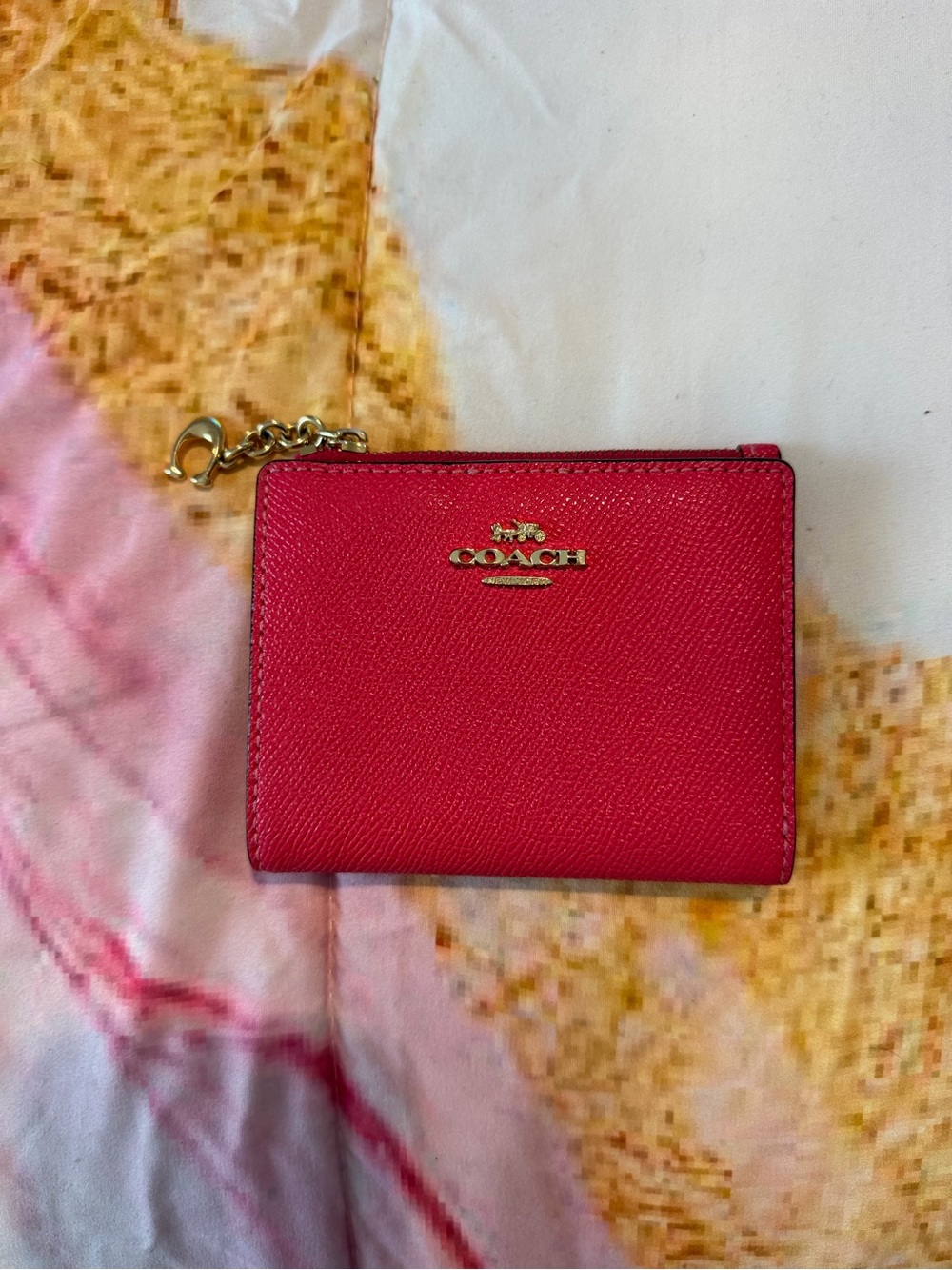 Coach Red Saffiano Leather Card Case Wallet